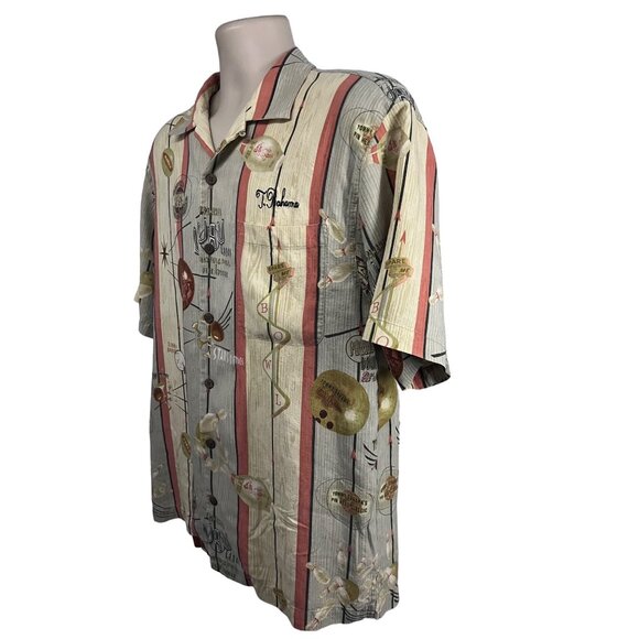 Tommy Bahama Retro Kitsche Silk Button Vintage Bowling Shirt Luau Lanes Medium - Picture 2 of 12